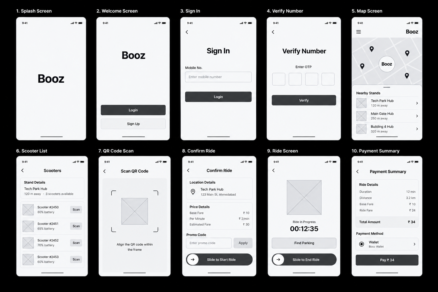 Booz Wireframes — Dark Mode