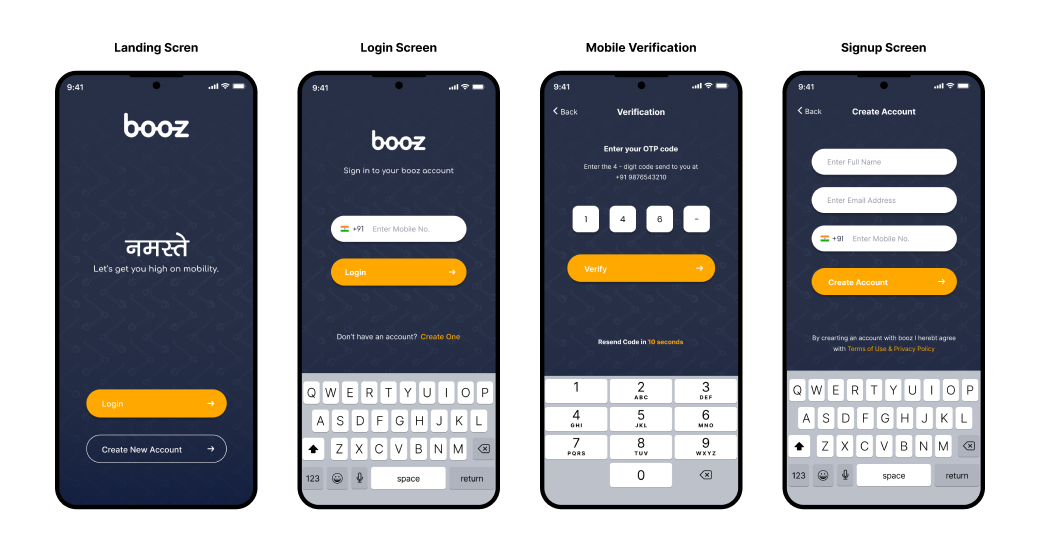 Booz Onboarding Screens — Light Mode